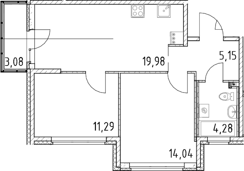 2-комнатная квартира 54.74 м², 17/23 эт., ЖК «Город Первых»